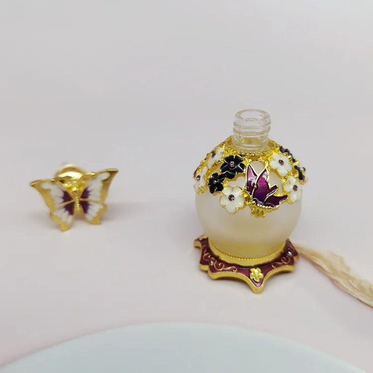15ml Arabic Gold Metal Custom Engraving Wholesale Dubai Empty Fancy Attar Glass Perfume Essential Oil Bottles With Gold Cap