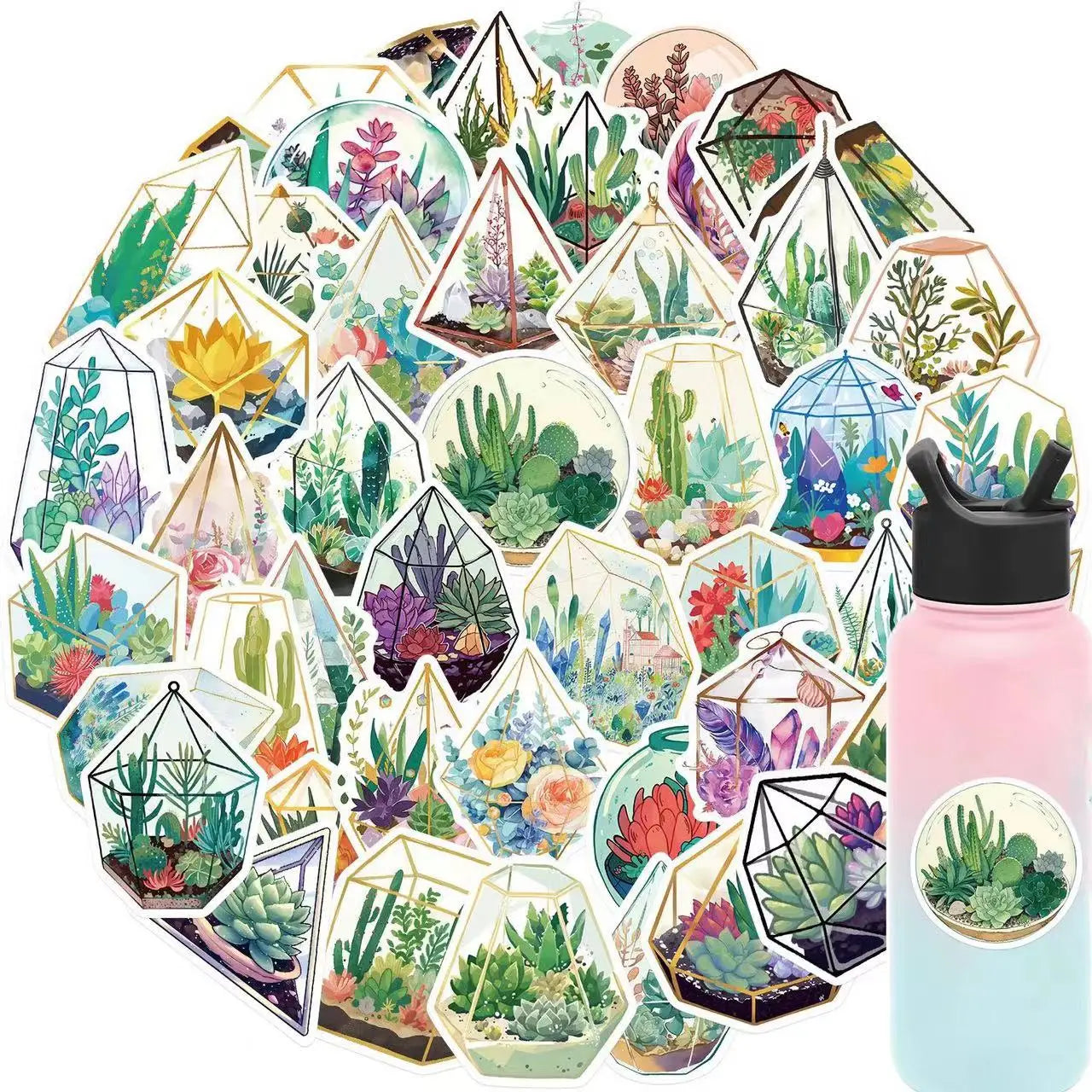 50pcs Glasshouse Waterproof PVC Graffiti Decorative Sticker Packs for Cup Bottle Notebook Luggage Laptop Skateboard