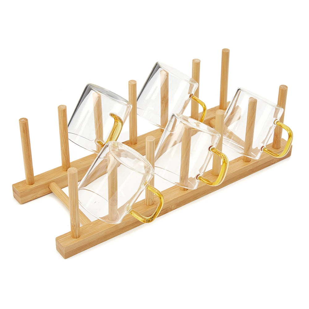 Custom Logo Detachable Light Simple Kitchen Draining Rack Wooden Bamboo Kitchen Dish Cup Drying Rack