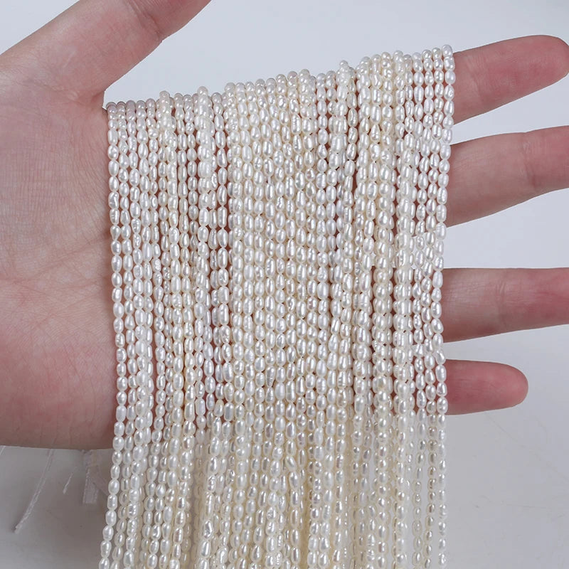 ZHUJI Wholesale Third Party Certified Natural Color White Rice Shape Freshwater Pearl Strands 2-2.5mm Grade a Jiangsu for Sale