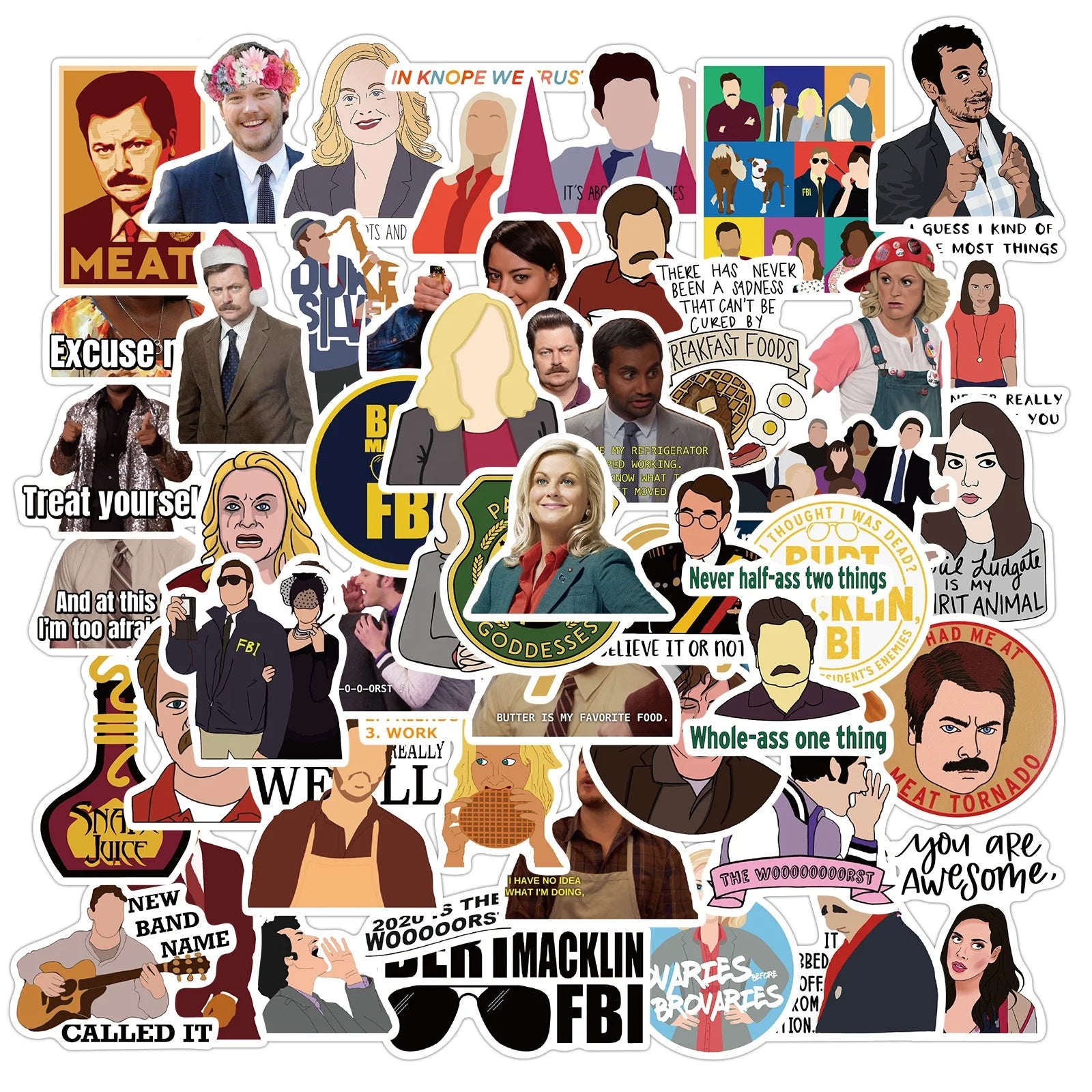 50Pcs Parks and Recreation Tv Series Graffiti Decor Sticker for Home Fridge Table Bottle Paper Decal Vinyl Diy Stickers