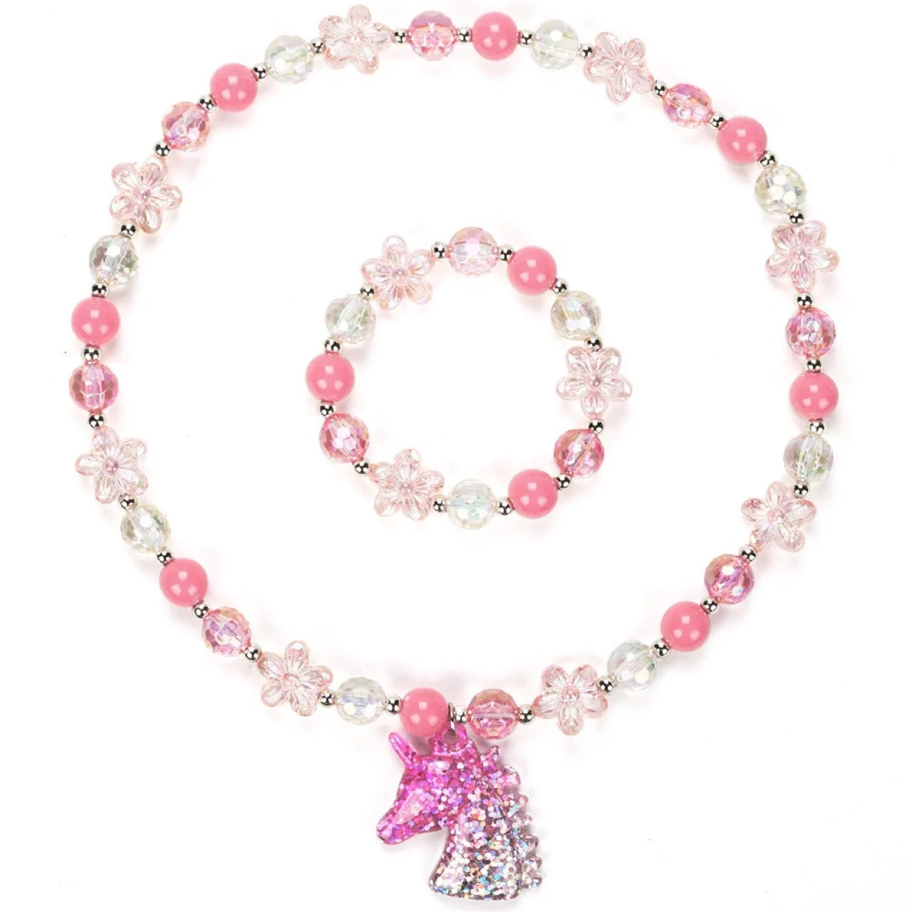 2pcs/Set Cute Charm Kids Jewelry Set Little Princess Cartoon Resin Beaded Necklace Bracelet Set