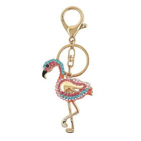 Fashion Rhinestone Flamingo Key Chains Sparkling Bird Key Ring Bling Purse Charm Accessories Metal Flamingo Bird Animal Keychain