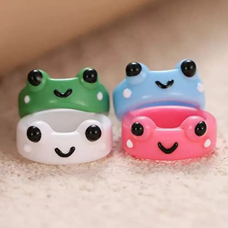Cute Smile Frog Rings for Kids Girls Funny Cartoon Animal Rings Aesthetic Jewelry Creative Friendship Ring Party Travel Gifts