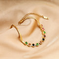 Adjustable Titanium Steel Flat Snake Chain Bracelet Creative Light Luxury with Colorful Crystal Classic Style Versatile Bangles