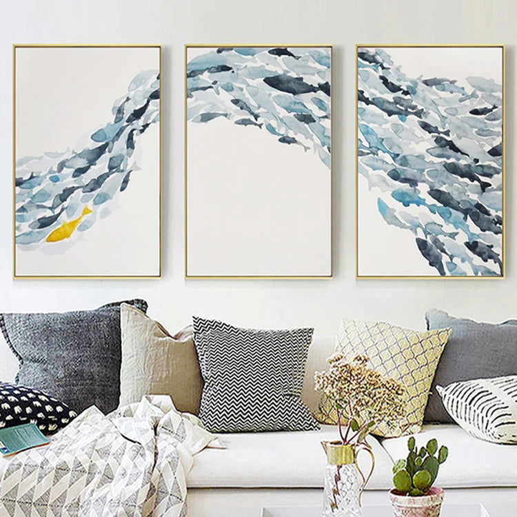 3-Piece Set Fish Still Life Paintings on Stretched Canvas Prints Watercolor Medium Custom Order Wholesale Wall Art