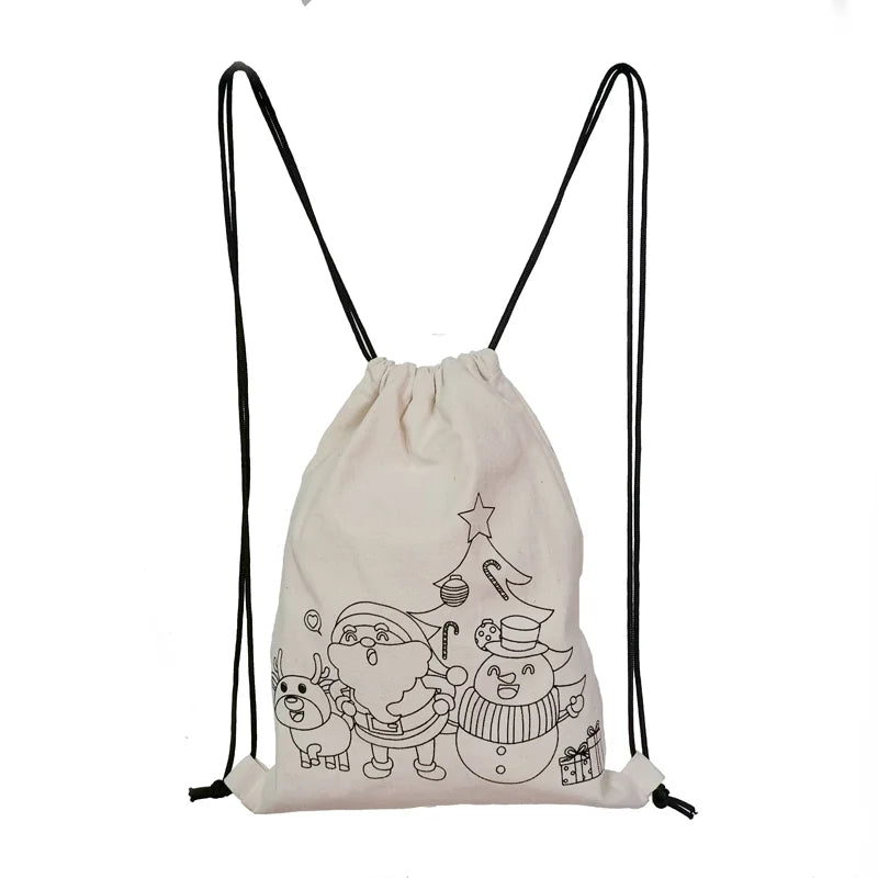 Children DIY Painting Your Own Colouring Cotton Canvas Back Pack Bag Drawstring Bag