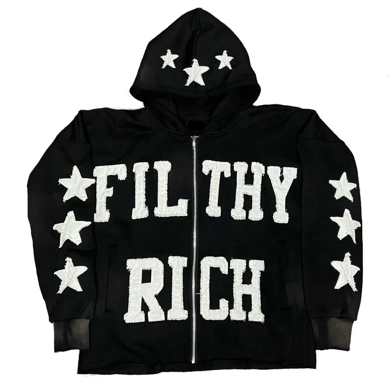 Streetwear High Quality Box Blank Zip Hoodie Custom Print Logo Heavyweight Patch Embroidery Raw Hem Jogging Zip Hoodies