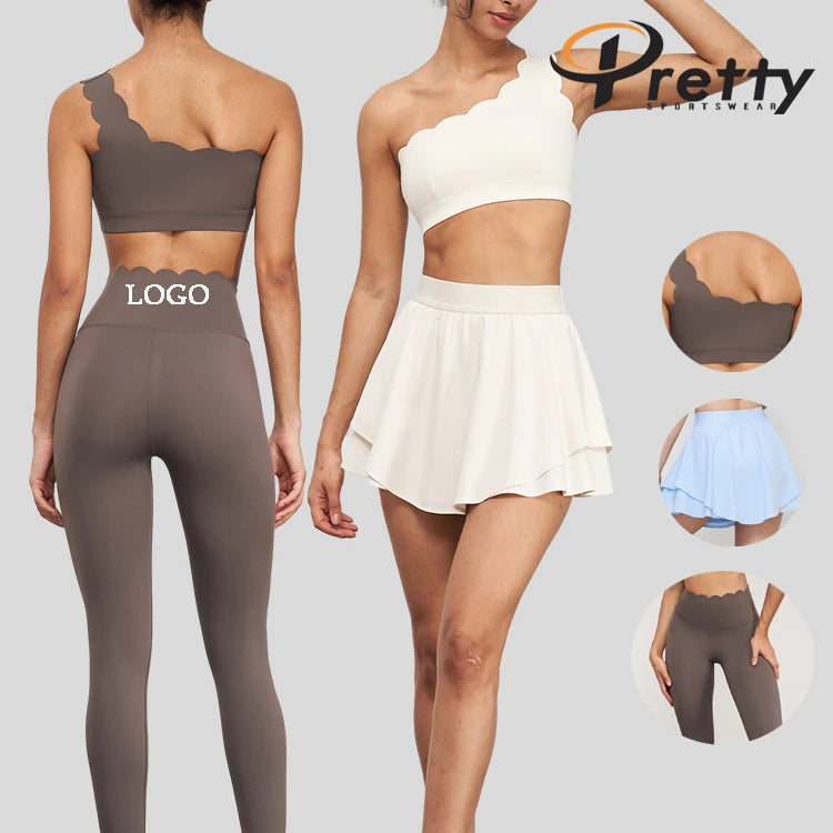 Hot Selling  Fashionable Single Shoulder Strap Sports Asymmetrical Bra Solid Color Fitness Yoga Running Sports Legging for Women