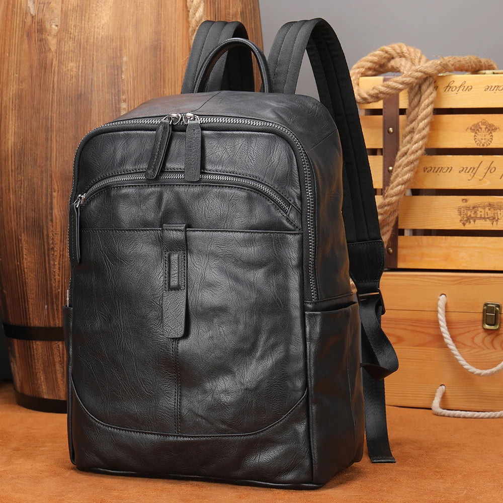 MARRANT Leather Men's Backpack Large Capacity Waterproof Travel Backpack Laptop Bag Genuine Leather Backpack for Men