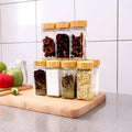 Bamboo Wooden Lid 120ml 4oz Empty Square 12 /24 Pcs Glass Spice Jars Bottles Set With Shaker Lid and White Label Sticker