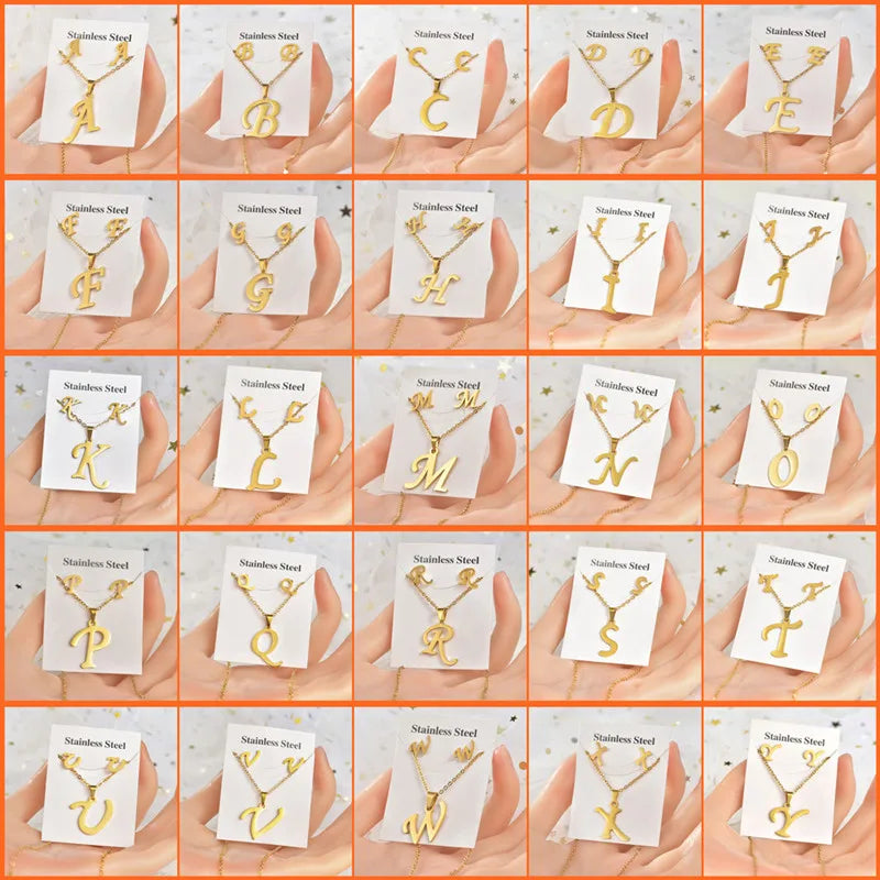 Wholesale Fashion Stainless Steel English Letter Necklace Earrings Set Women's Jewelry Gift Accessory for Weddings Parties Cheap