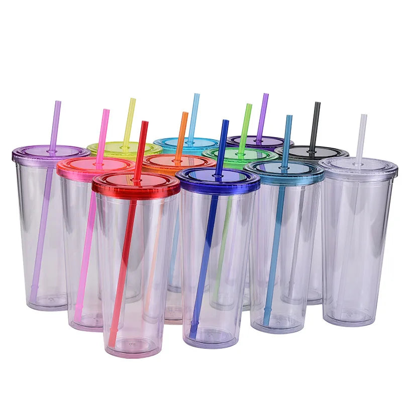 24oz Transparent Plastic Tumbler Double Wall Plastic Water Bottle Eco Brief Plain Design Custom Drinkware