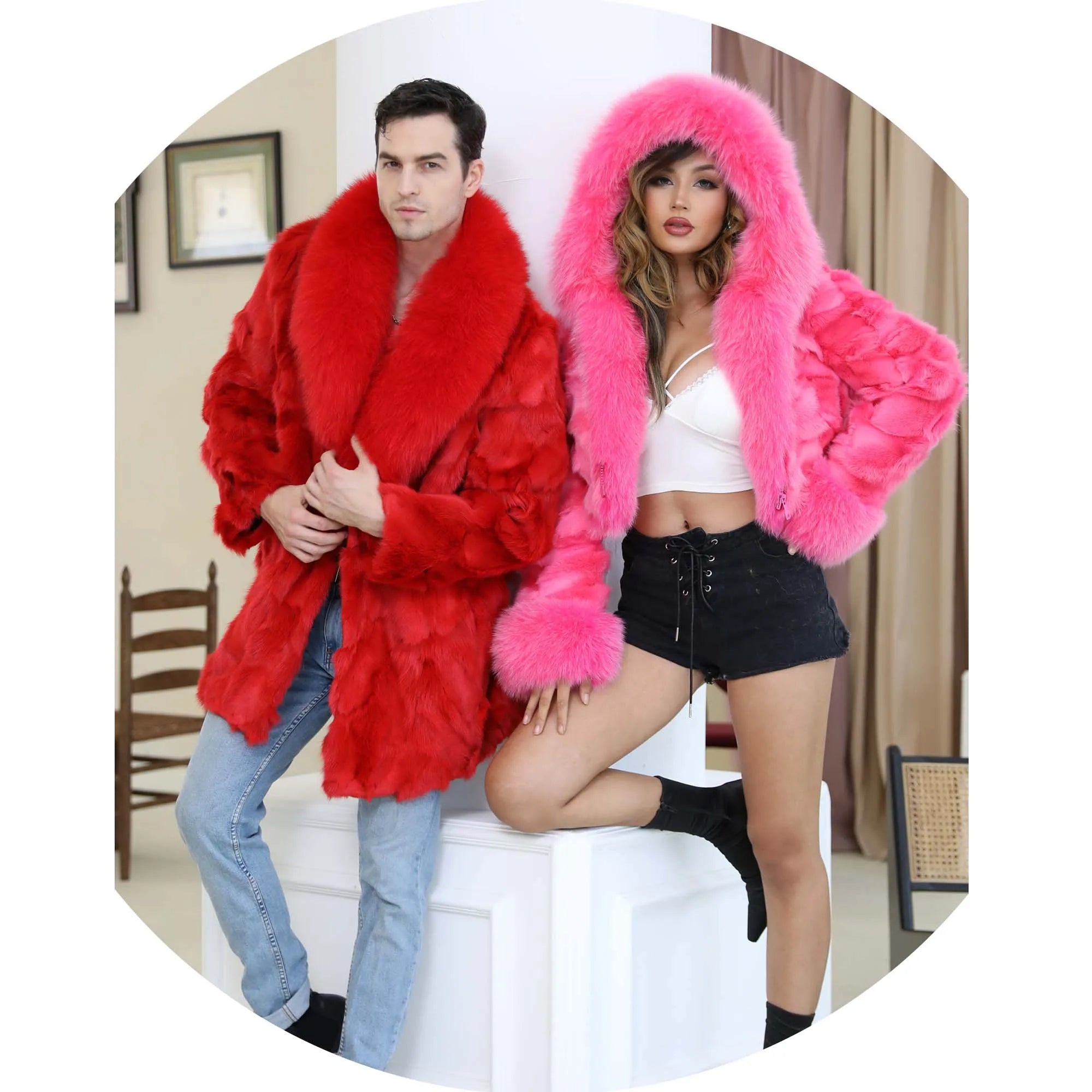 Men and Women Wholesale Custom Warm Winter Jacket Puffer Fur Collar Jacket