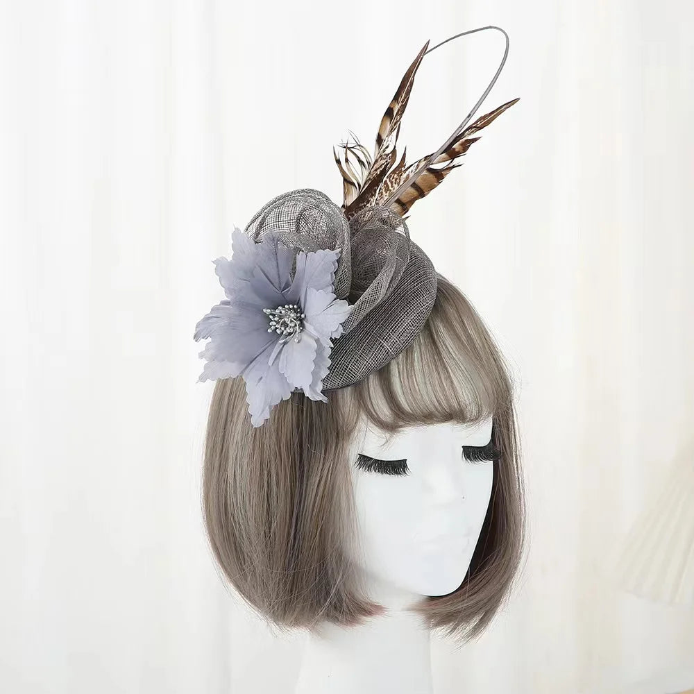 Fashion Party Feather Fascinator Hats for Women Tea Party Headband Kentucky Derby Wedding Cocktail Mesh Feathers Hair Clip