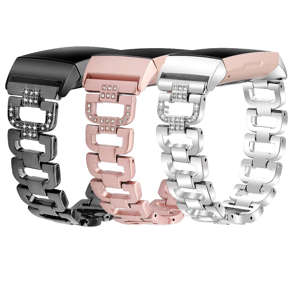 ShanHai for Fitbit Charge 4 Bands/Charge 3 SE for Women Metal Replacement Assesories Strap with Bling Rhinestone Bracelet Bangle