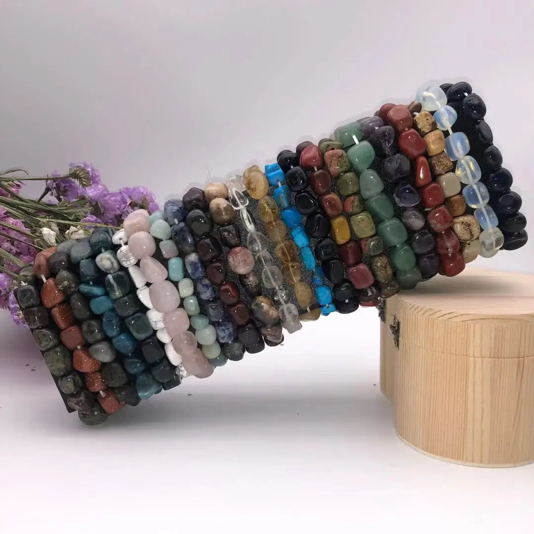 Factory Price Customize Polished Natural Stone Palm Stone Bracelets Women Gemstone Crystal Beads Men Feng Shui