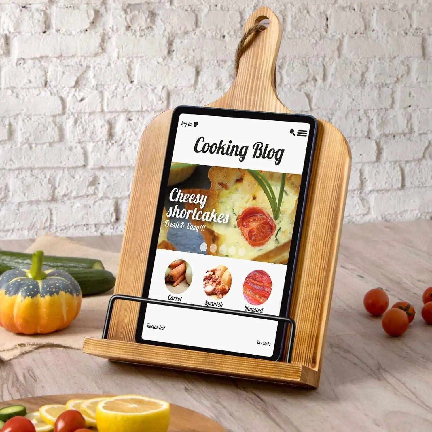 Wood Cookbook Holder Stand Corner Bookshelf Design Kitchen Reading Bookstand Recipe Book Tablet Display Stand Hanging Rope