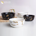 Top Seller Soup Salad 12cm 14.5cm Marble White Gold Bowl Stone Home Rice Bowls Restaurant Porcelain Matter Black Tureen
