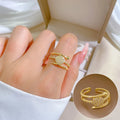 No Fade Luxury 18K Gold Plated Open Adjustable Temperament Round Shape Rhinestone Finger Ring Heart Rings Jewelry Women