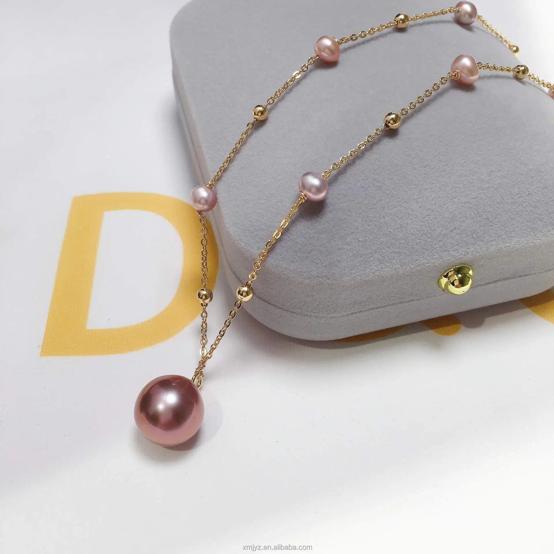 Certified Zhuji Exquisite Edison Freshwater Pearl Pendant Necklace 18K Color Gilded Starry Sky Jewelry Gift