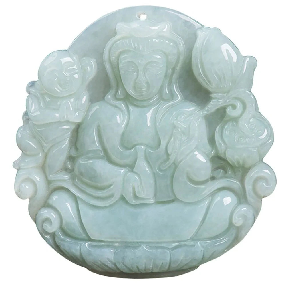 Natural Jadeite Jade Guan Yin Gift Pendant Necklace Jewelry for Women and Men