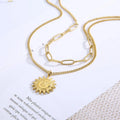 Hot Sales 2 Layer Necklace Sun Flower Pendant Face Pendant Choker Set Jewelry Necklace