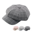 Wholesale Cheap Autumn Women Grid Octagonal Flat Beret Newsboy Cap Checked Casual Beret Painter Hat