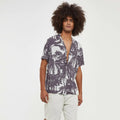 Light Gray Hawaiian Print Men's Casual Shirt with Elegant Palm Tree Design Button Down Collar Summer Breathable Short Sleeve
