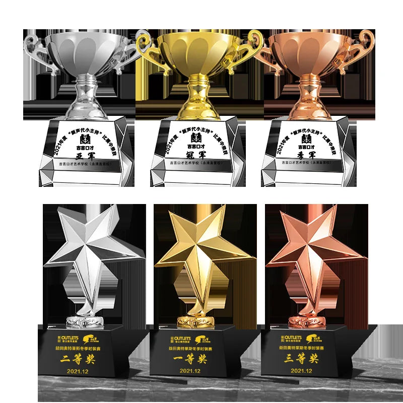 Custom Crystal School Team Racing Small Children's Trophies Cup Sport Soccer Metal Gold Plated Trophy for Kids