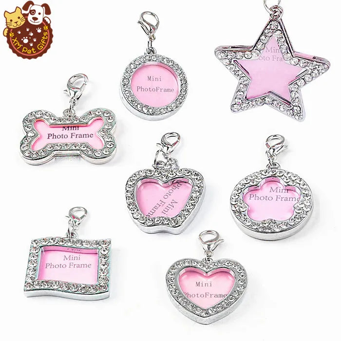Pet Dog Id Name Tags Silver Rhinestone Pet ID Tag - Crystal Dog Cat Collar Pendant Jewelry Accessory