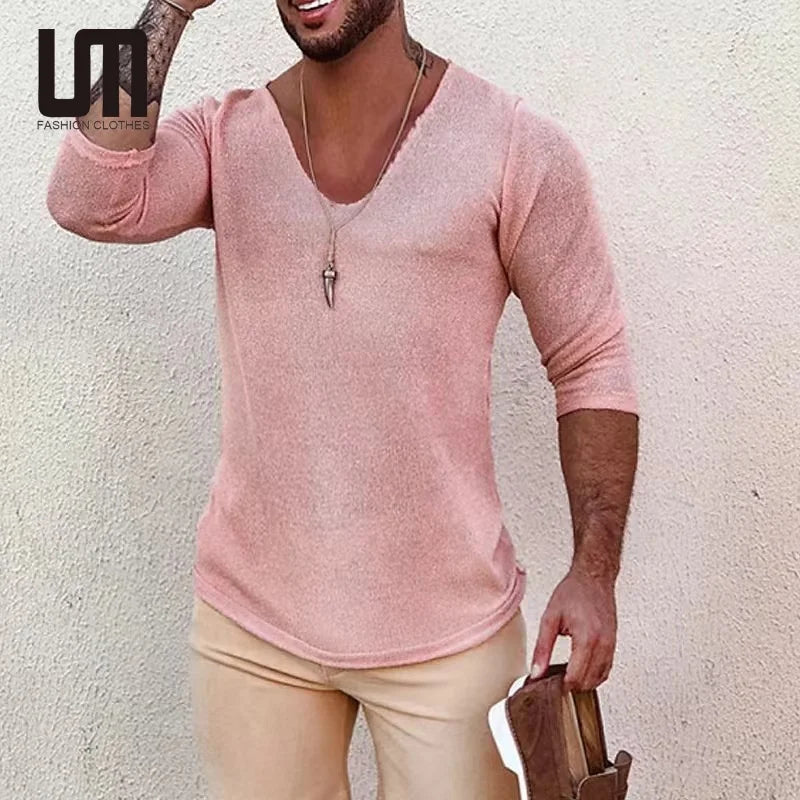 Liu Ming New Wholesale Autumn Men Casual V Neck Thin Slim Knitted Plus Size 3XL Sweaters Pullover