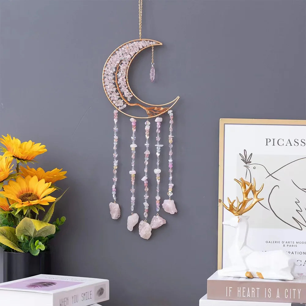 Natural Healing Stone Organite Gemstone Rose Quartz Sun DreamCatcher for Gift