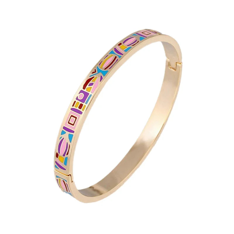 New Fashion Stainless Steel Enamel Oval Bangle Bracelet with Hot Air Balloon Pattern Women Accessories Jewelry Gift