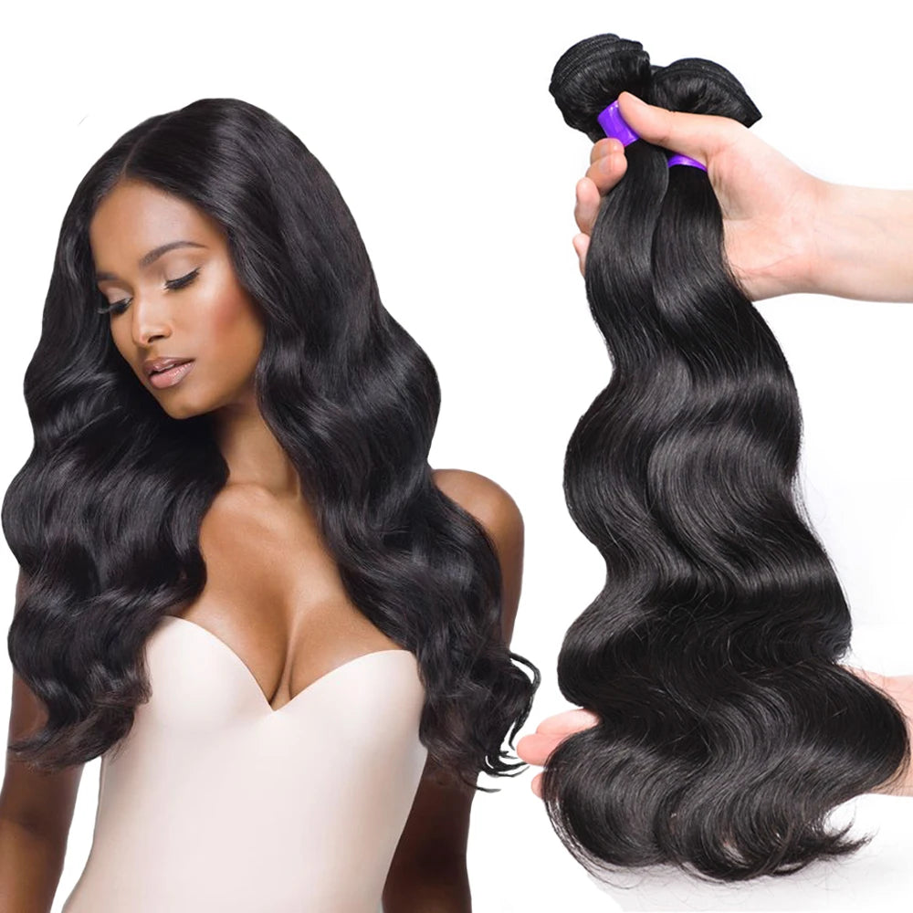 Unprocessed Human Hair Body Wavy Bundles Natural Black Hair Extensions 10A Grade Brazilian Cuticle Aligned No Tangle No Shedding