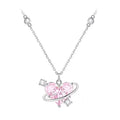 Pink Diamond Love Planet Copper Dainty Trendy Necklace for Girls Wholesale Love Heart Zircon Choker Stone Necklace