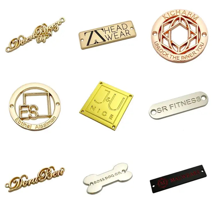 Manufacturer Engraved Round and Gold Brand logo Custom Metal Label for Garments