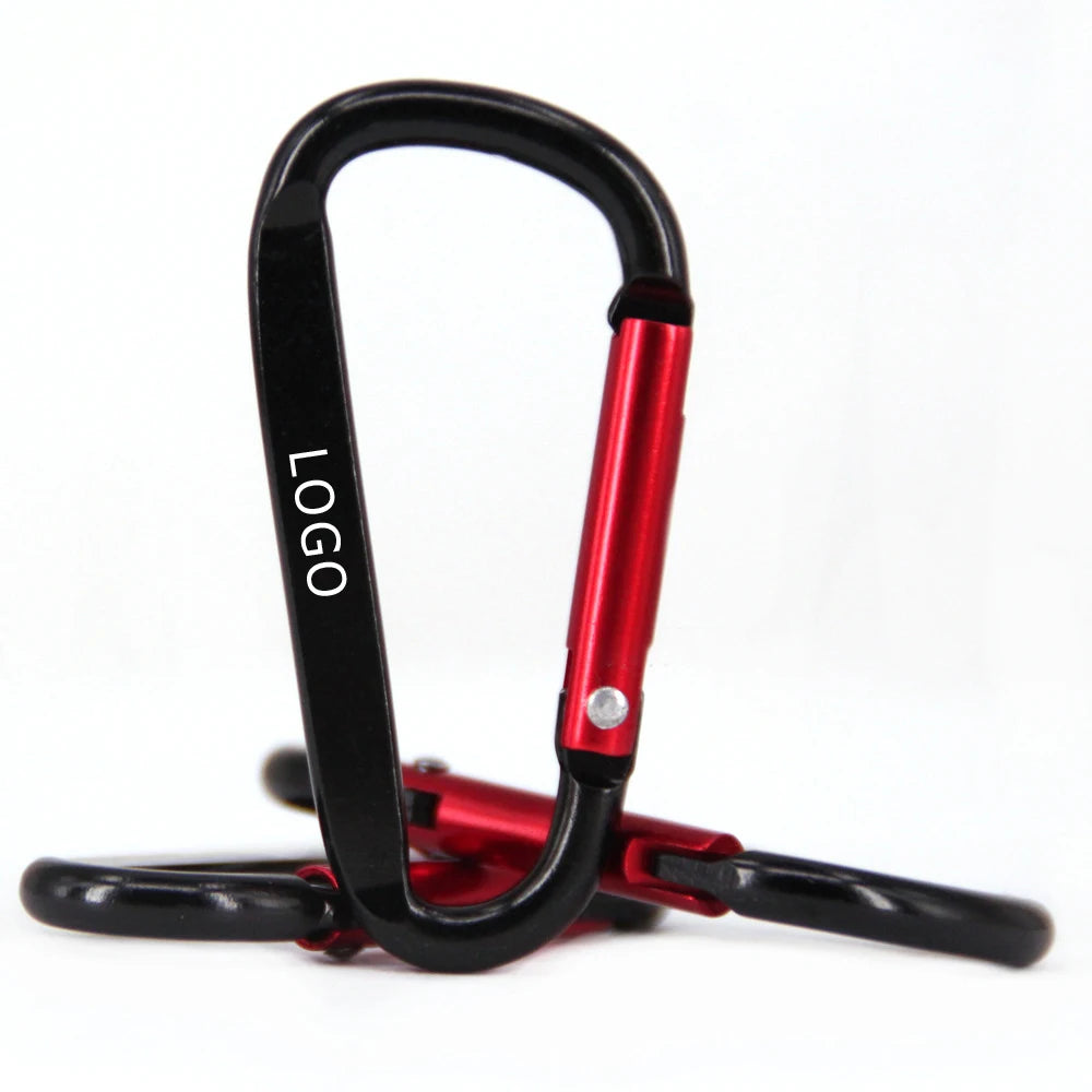 Custom Logo Aluminum D Shaped Carabiner Keychain Two Tone Spring Snap Hook Clip for Outdoor Event Giveaways