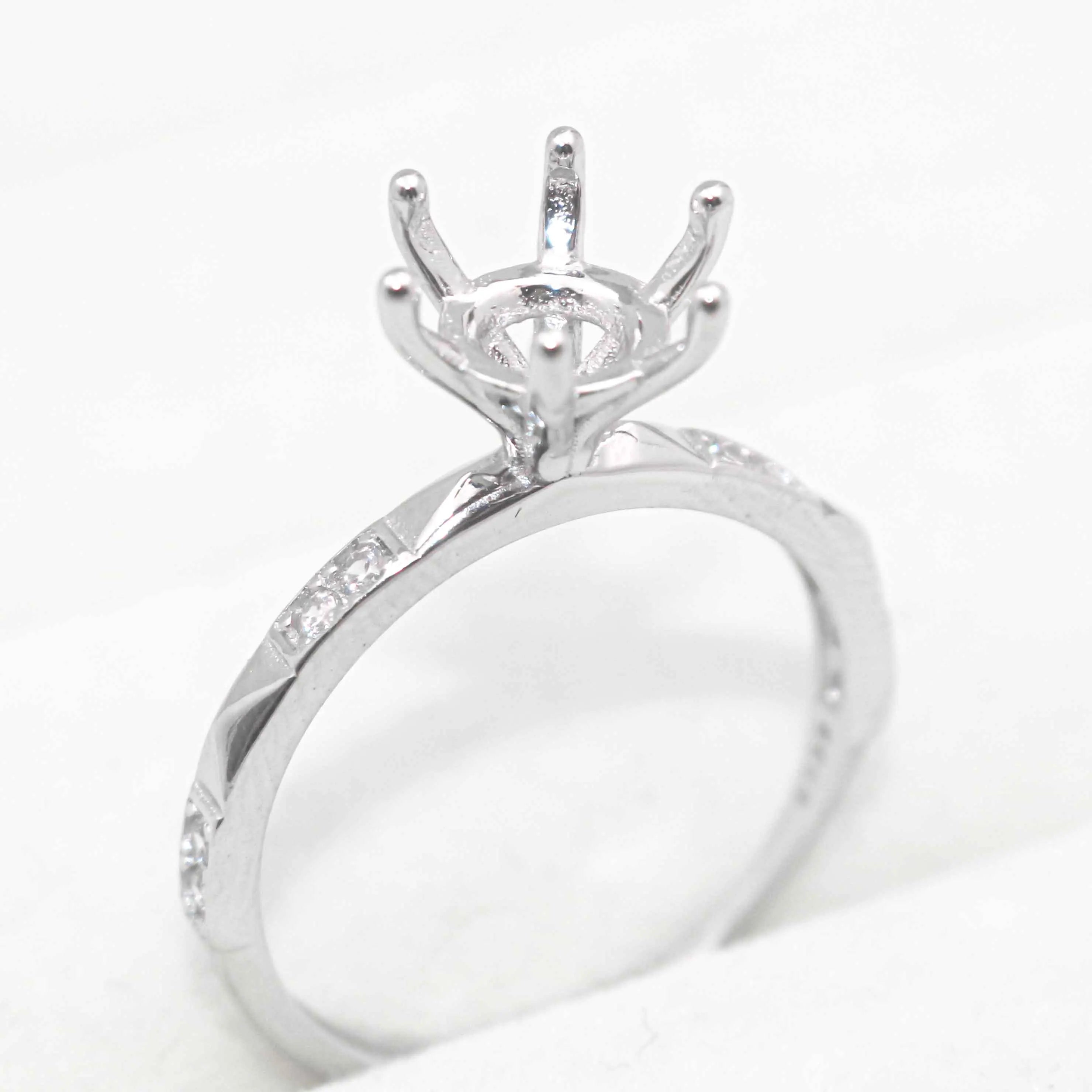 Sterling Silver 8mm/2CT Semi Mount Ring Frame Blank Claws Setting Holder Without Center Stone for Moissanite Diamond DIY Inlay