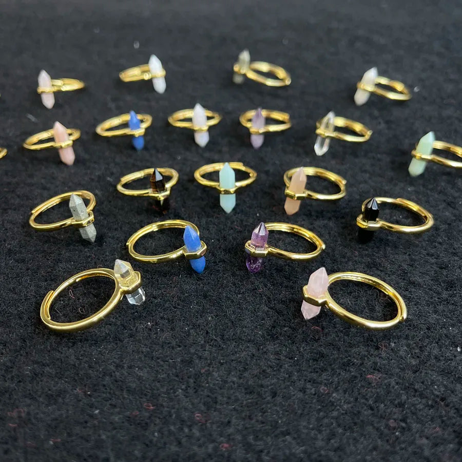 Wholesale Mixed Clear Crystal Finger Ring Natural Gemstone Circlet Size Adjustable Natural Crystal Point Ring