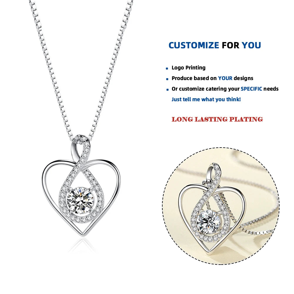 D489 Silver Necklaces for Women 925 Sterling Silver Infinity Heart Love Diamond Pendant Necklace Mother's Day Gift