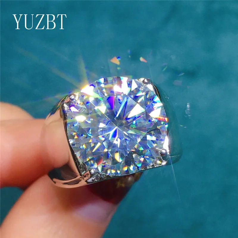 Classic Silver 925 Original 10 Carat Brilliant Cut Diamond Test Past D Color White Moissanite Wedding Ring for Men Fine Jewelry