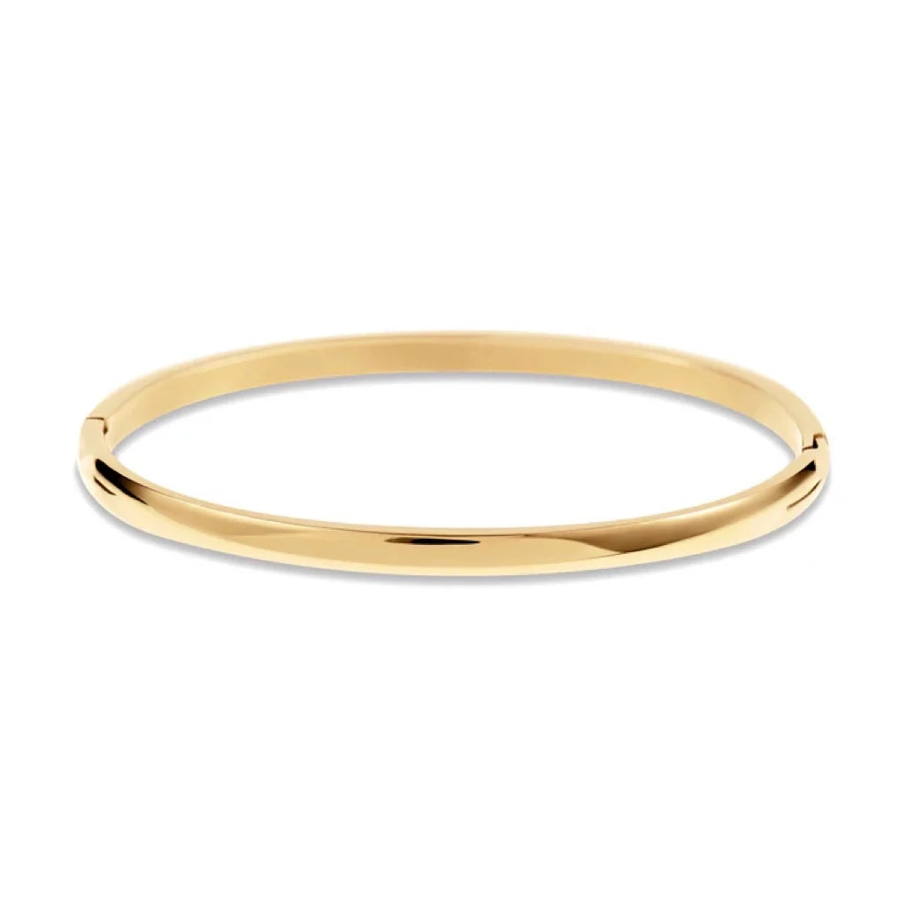 2025 Dazan New 18k Gold Plated 316l Stainless Steel Super Shiny Hinge Hypoallergenic Simple Camber 4mm Bracelet Jewelry