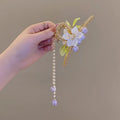 Dainty Long Tassel Trendy Pearls Flower Shape Hair Claw Elegant Fashionable Metal Hair Claw Clips Hair Accessories for Ladies
