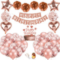 Rose Gold Happy Birthday Banner 18inch Foil Balloons Cake Topper Pompoms Birthday Party Supplies