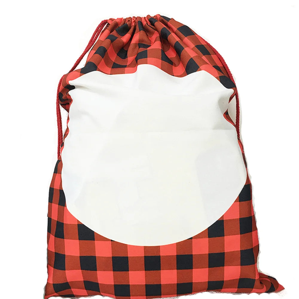 RubySub Canvas Plaid Stripe Santa Sack Bag Sublimation Santa Sack Blanks for Christmas Gift