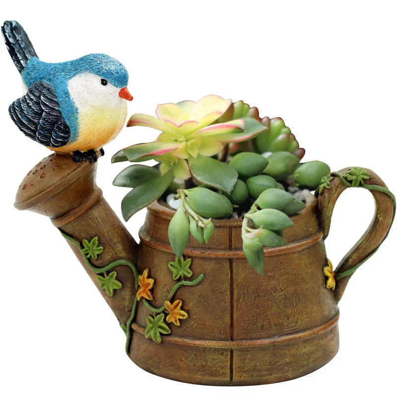 Hot Selling Creative Countryside Bird Showerhead Succulent Flowerpot Succulent Plant Micro Landscape Potted Resin Flowerpot