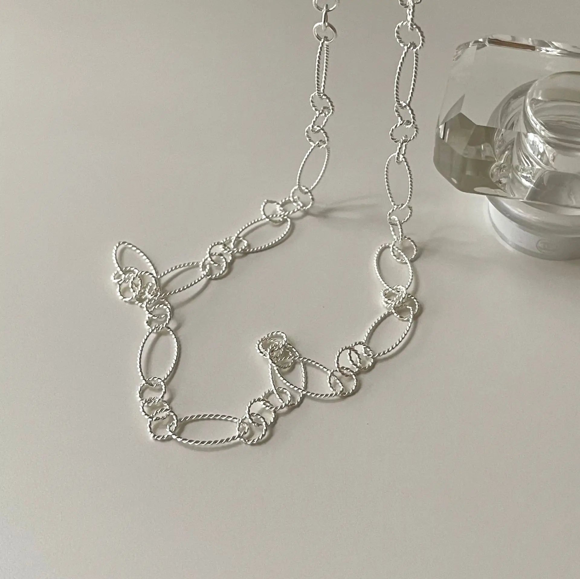 VIANRLA 925 Sterling Silver Oval Twisted Link Chain Necklace Silver Chain Necklace