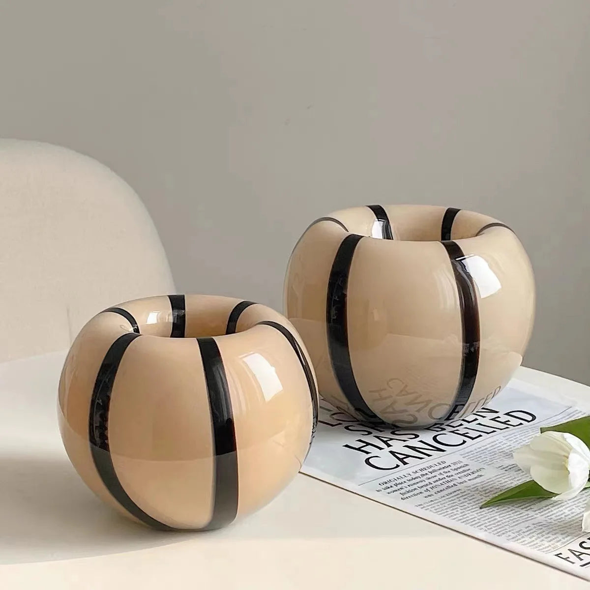 Nordic Design Style Vase with Antique Ins Style Niche Glass Vase Black Stripes High-end Sense Flower Vase
