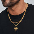 Vintage 18k Gold Greek Caduceus Snake Wing Men Necklace Stainless Steel Custom Cuban Chain Layered Caduceus Pendant Necklace Set